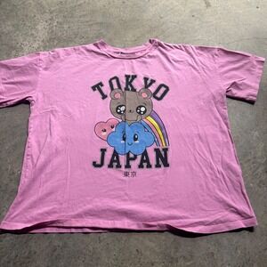 ASOS Pink Tokyo Bear Anime Rainbow Graphic Tee S/XL Y2k Japan Barbie Unisex